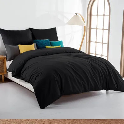 Obrázok produktu pre Sada posteľnej bielizne Solidchoice, 140x200 cm, mikrovlákno, čierna, vrátane obliečok na vankúše