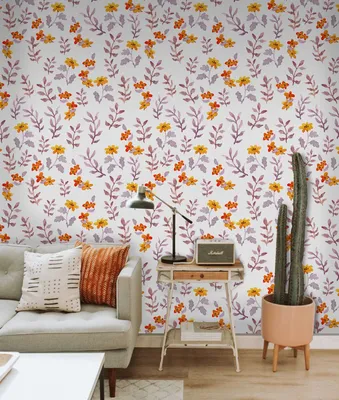 Produktbild von Coloray Fototapete 360x250 cm Vlies-Fototapete - Vintage Blumen verlässt Orangenelarge