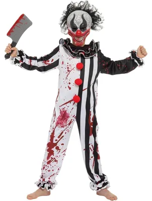 Zdjęcie produktu dla Kostium klauna grozy dla chłopców, kostium slashera na Halloween z maską, kolor czarny/biały, rozmiar L (10-12 lat)
