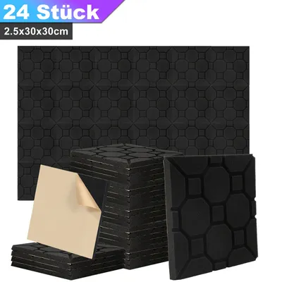 Zdjęcie produktu dla Hengda 24X Akustyczna pianka samoprzylepna Czarna Pianka absorpcyjna kwadratowa, 30 x 30 x 2,5 cm