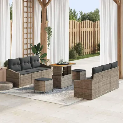Image de Maison Exclusive - Salon de jardin avec coussins 9 pièces Gris Polyrotin