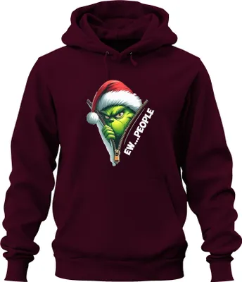 Produktbild von EW PEOPLE Grinch Santa Reißverschluss Weihnachten lustig Uni Hoodie Kapuzenpullover, Burgundy, XL
