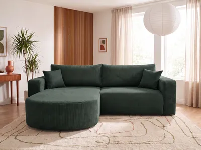 Produktbild von Ecksofa mit Schlaffunktion & Bettkasten TOKIO MINI, Grün Cordstoff