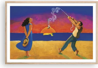 Produktbild von Gerahmtes Poster - Rahmen in heller Eiche - Symbol Liebe Surrealismus - 91,5x61 cm - Wand Bild - Wanddeko - Wandbilder - Kunstposter - Wandposter - Bilderrahmen - Bilder - Kunstdruck - P2NAA91x61-4411