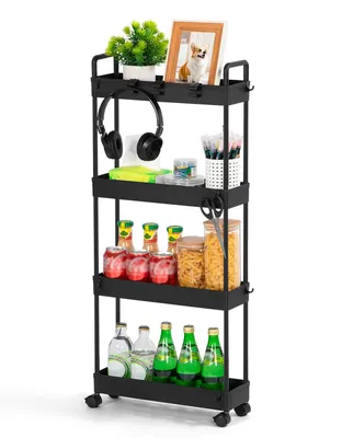 Productafbeelding van Opbergwagen met 4 niveaus, zwart (38,8 x 12,5 x 90,7 cm)