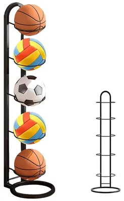 Obrázek produktu pro Stojan na míče s 5 úrovněmi, odnímatelný, vhodný pro basketbal, fotbal, volejbal, pro vertikální uskladnění míčů