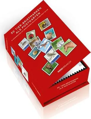 Zdjęcie produktu dla Postkartenbox 50 Tier-Briefmarken als Postkarten