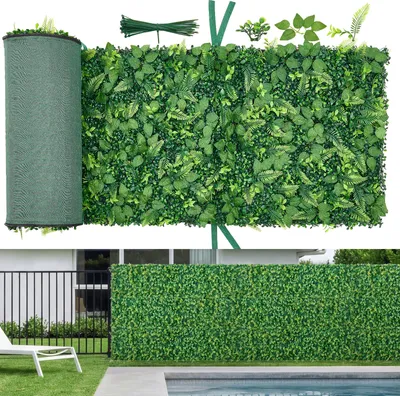 Immagine prodotto di VEVOR Siepe artificiale 2,4 m x 61 cm Set da 4 pezzi, parete vegetale, schermo protettivo in PE, recinzione protettiva, frangivento, recinzione a siepe, piante artificiali Rivestimento per balconi per matrimoni, giardini esterni, cortili