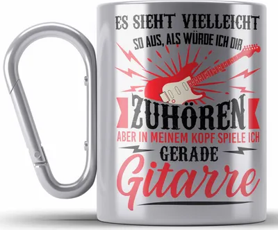 Produktbild von Trendation - Gitarrist Geschenk Gitarre Edelstahl Tasse Karabiner mit Spruch - Karabiner Edelstahl Tasse Karabiner Edelstahl für Gitarrenspieler Geschenkidee (Silber)