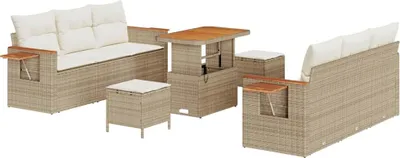 Immagine prodotto di Set da giardino composto da 11 pezzi, divano per 8 persone, colore beige e crema, realizzato in rattan sintetico
