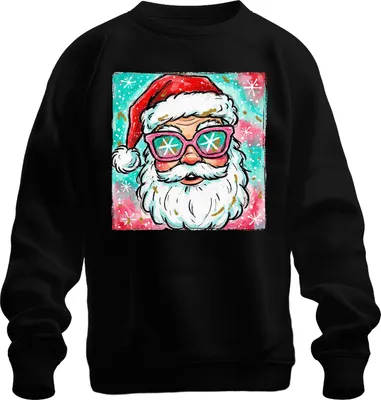 Produktbild von Weihnachtsmann Sonnenbrille Rosa Schneeflocken lustig Retro Uni Sweatshirt Pullover, Schwarz, XL