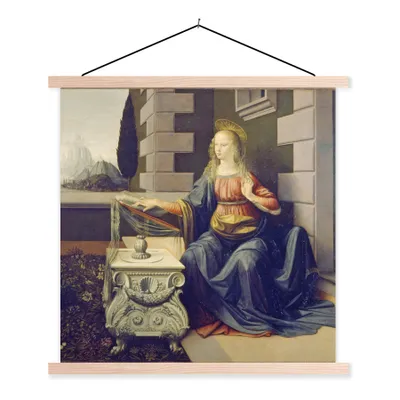 Obrázek produktu pro MuchoWow® Textilní plakát - Zvěstování - Leonardo da Vinci - 120x120cm - S hnědými lamelami