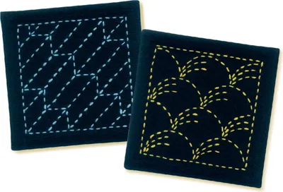 Image de Olympus Sashiko paquet à broder "dessous de verre set de 2", tissu imprimé, 10x10cm, original du Japon