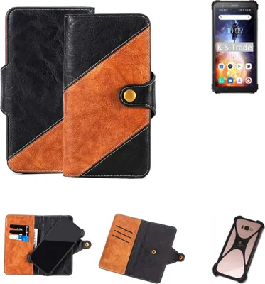 Produktbild von K-S-Trade Handyhülle Schutzhülle Bookstyle Case Wallet-Case kompatibel mit Blackview BV6600E Handy Cover Bumper Klapphülle schwarz hellbraun 1x