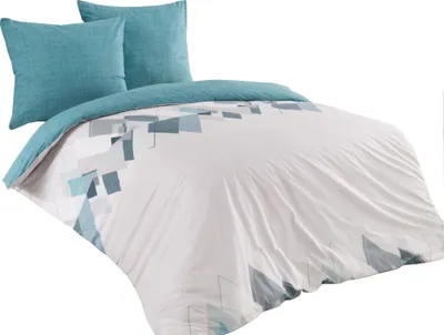 Produktbild von 3 tlg Baumwolle Renforce Bettwäsche 200x200 + 80x80 cm türkis weiß Wendefunktion Nesto