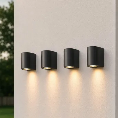 Produktbild von 4er Set hoftronic LED-Wandleuchte GU10 IP44 Downlight Schwarz