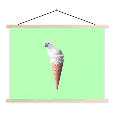 Produktbild von MuchoWow® Textilposter Papagei - Eistüten - Eiscreme - Weiß - Grün 40x30 cm mit holzfarbenen Rahmen - Bilder