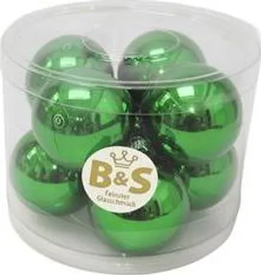 Produktbild von B&S Weihnachtskugeln Baumschmuck | Grün glanz | 8 Stück | Ø 6 cm | Glas