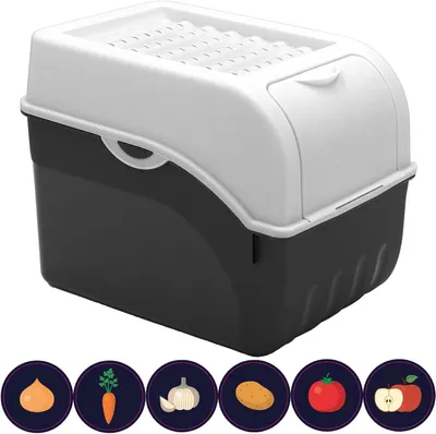 Imagen del producto de Caja de almacenamiento para patatas de ARTECSIS, disponible en 3 tamaños, ideal para patatas, cebollas y verduras. Caja apilable para patatas, capacidad de 6 kg, color blanco