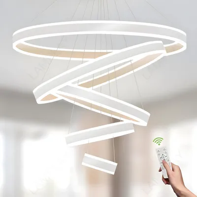 Produktbild von LED Pendelleuchte Moderner Kronleuchter Dimmbar 5 Ringe Weiß 20-100cm