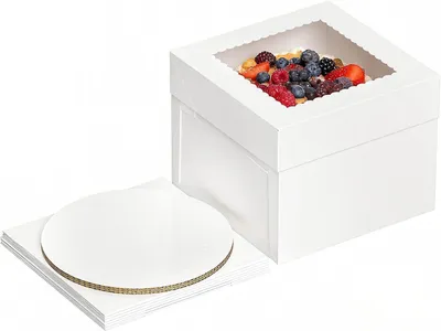 Productafbeelding van Taartdoos met kijkvenster - 3 stuks. Taarttransportbox inclusief 3 taartplaten - Wit - 30,5 x 30,5 x 20,3 cm