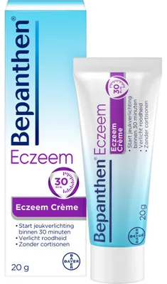 Produktbild von Bepanthen Creme 20 G, Medizinprodukt, kortisonfreie Formel, lindert Juckreiz und Rötung, stellt Hautbarriere wieder her