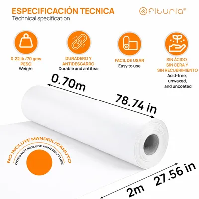 Produktbild von Kraftpapier weiß, 0,70 x 2 m, 3 Rollen, Verpackungspapier für Pakete