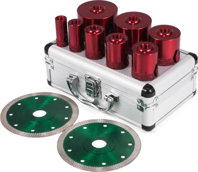 Produktbild von SucceBuy 8-teiliges Diamant-Lochsägen-Set, M14-Kernbohrer 20/25/32/35/40/50/60/68 mm mit 2 Sägeblättern, Lochschneider-Bohrer zum Kernbohren von Fliesen, Steingut und Granit, tragbares Werkzeug.