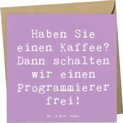 Produktbild von Mr. & Mrs. Panda Grußkarte Spruch Programmierer Kaffeezeit - Lavendeltraum - Geschenk, faltkarte, personalisierte Geschenke, Berufe, Beruf, Programmiersprachen, kreative