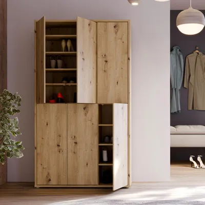 Produktbild von Forte ALICE SPRINGS Schuhschrank 100 110, moderner Flurschrank mit 6 Türen und 15 Einlegeböden, Holzwerkstoff, Artisan Eiche Holzdekor, 109,2 cm breit x 191,9 cm hoch x 34,9 cm tief