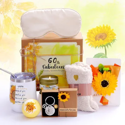 Productafbeelding van Cadeaukist zonnebloem, 60e verjaardag voor dames