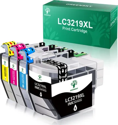 A set of four ink cartridges and their packaging are displayed on a white background.