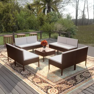 Produktbild von "2024 Moderne" 9-tlg. Garten-Lounge-Set mit Auflagen Poly Rattan Braun - Gartenset Sitzgruppeen Neu5143455