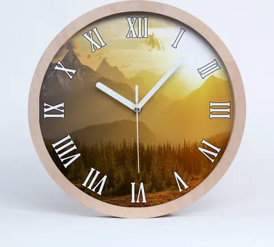 Produktbild von Holzuhr 20fi cm wanduhr - weiße Spitzen - Sonnenuntergang Berge