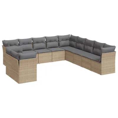 Produktbild von 11-tlg. Garten-Sofagarnitur mit Kissen Beige Poly Rattan