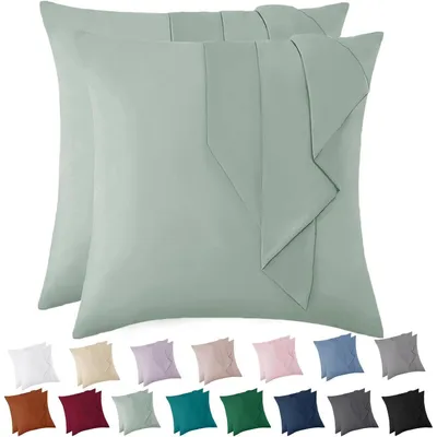 Productafbeelding van Kussensloop, 80x80 cm, saliegroen, set van 2, microvezel, hypoallergeen, met rits