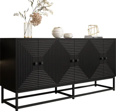 Produktbild von Fortuna Lai Moderner Schwarzer Aufbewahrungsschrank mit 3 Doppeltüren, Großem Stauraum und Matt-Oberfläche – Stylischer Sideboard-Schrank für Wohnzimmer, Esszimmer & Büro, Praktische Organisation im Alltag