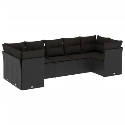 Produktbild von vidaXL 7-tlg. Garten-Sofagarnitur mit Kissen Schwarz Poly Rattan