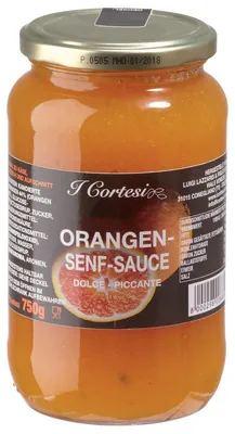 Obrázek produktu pro Cortesi pomerančová hořčičná omáčka z lahodných pomerančů Dolce Piccante 750g