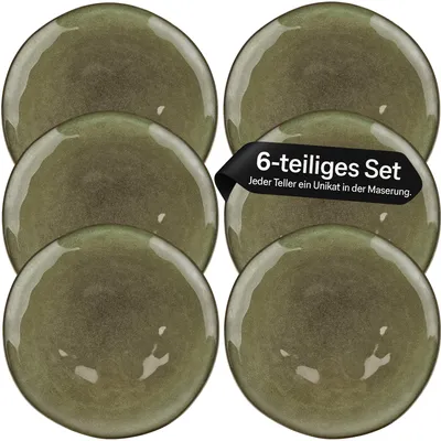 Produktbild von 6 Steingut Teller Hochwertige Speiseteller Geschirr Tellerset Ø28cm Grün
