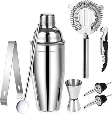 Produktbild von Cocktailshaker Set 750 ML, 8-teilig, Edelstahl, für Zuhause, Party, Hochzeit