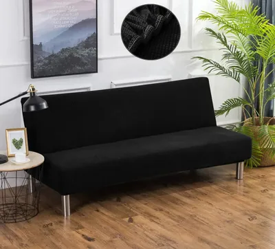 Obrázek produktu pro Bezruké kryty na pohovku, Stretch Futon Slipcover, Protiskluzové kryty na pohovku Ochrana nábytku, černá