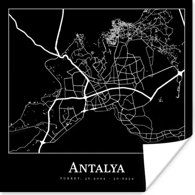 Produktbild von MuchoWow® Poster Karte - Antalya - Stadtplan 75x75 cm - Wand Dekoration