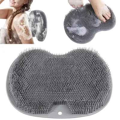 Image de Tapis de bain en silicone, tapis de massage pour les pieds, brosse de douche pour les pieds, coussin de bain et de massage pour les pieds, pour les soins des pieds, la détente, l'amélioration de la circulation sanguine et l'exfoliation, gris, 1 pièce