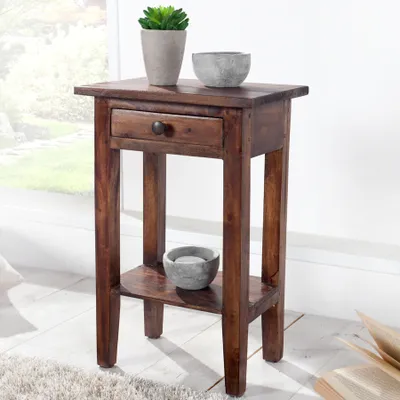 Produktbild von Massiver Telefontisch HEMINGWAY 55cm Mahagoni Shabby Chic Coffee Beistelltisch Flurtisch Nachttisch Wohnzimmertisch