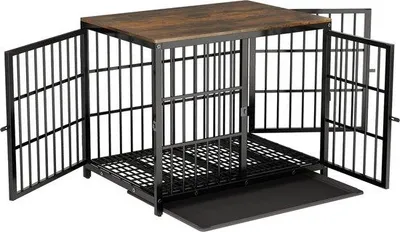 Produktbild von Hundebox - Design - Kennel - Mit Drei Türen - Abnehmbares Dienblatt - Schwarz - 91.5x63.5x74.5cm