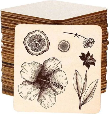 Produktbild von Holzschijven 10 x 10 cm - Dekorationsunterlegscheiben Handwerk - Selbstbeschichtung Holzplatte