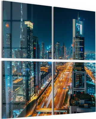 Produktbild von DEQORI Glasbild Echtglas 4x50x50 cm 'Schlafloses Dubai' Wandbilder XXL groß