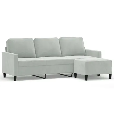 Produktbild von vidaXL 3-Sitzer-Sofa mit Hocker Hellgrau 180 cm Samt
