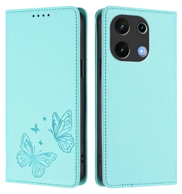 Image de Étui en cuir pour Umidigi Note 100, motif papillon, étui portefeuille à rabat avec support, vert menthe